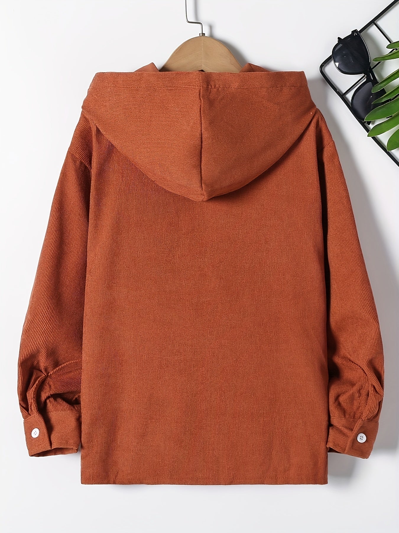 Boys Corduroy Hooded Shirts Long Sleeve Button Down Tops