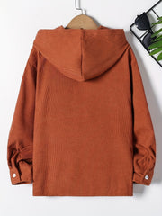 Boys Corduroy Hooded Shirts Long Sleeve Button Down Tops