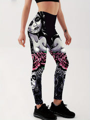Girls Rose Print Yoga Leggings Mid Waist Fitness Workout Exercise Sports Pants
