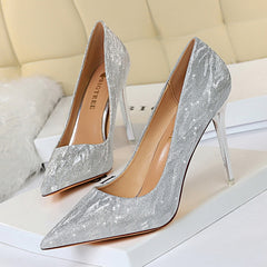 Glitter Sequins Stiletto Heels Pointed Toe Slip On Party Pumps