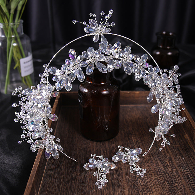 Crystal Flower Headband Earring Set Wedding Hair Accessories