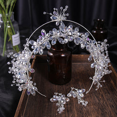 Crystal Flower Headband Earring Set Wedding Hair Accessories