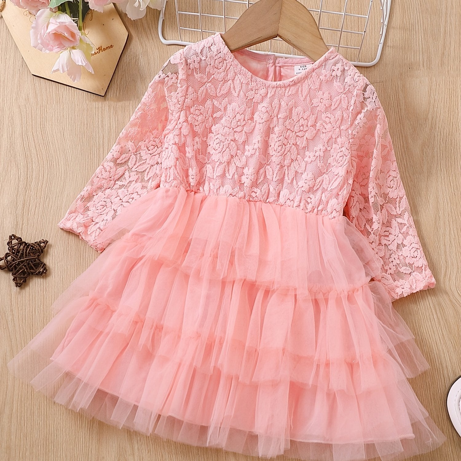 Baby Girls Flower Mesh Dress Soft Breathable Comfortable for Spring & Autumn