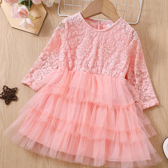 Baby Girls Flower Mesh Dress Soft Breathable Comfortable for Spring & Autumn