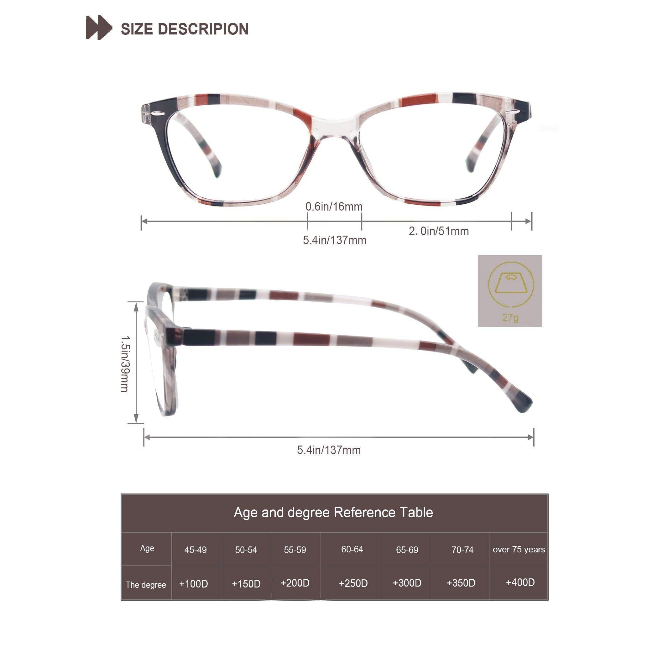 Cat Eye Reading Glasses Colorful Pattern Lightweight Flexible Spring Hinge