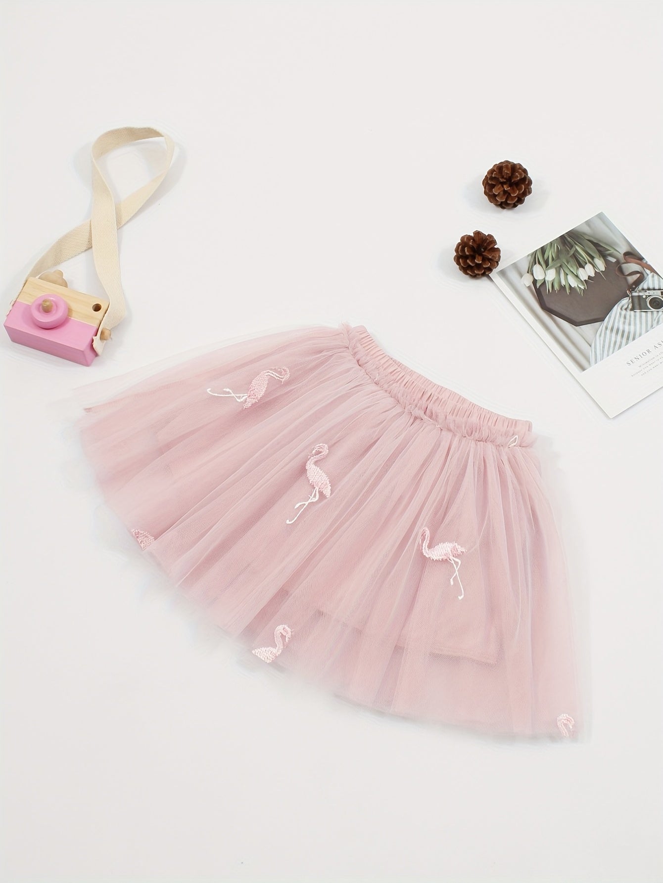 Flamingo Embroidery Tulle Tutu Skirt for Girls