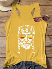 Crinkle Figure & Slogan Print Round Neck Plus Size Tank Top