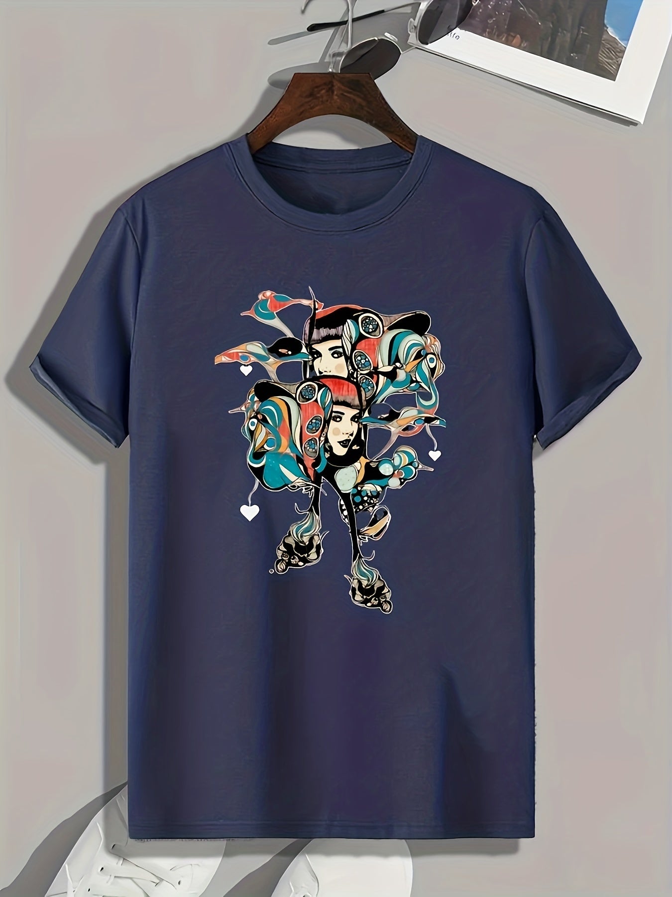 Women Face Print Men's Graphic T-shirt for Summer