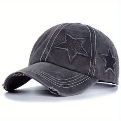 Glitter Star Ripped Baseball Cap Distressed Dad Hats Women