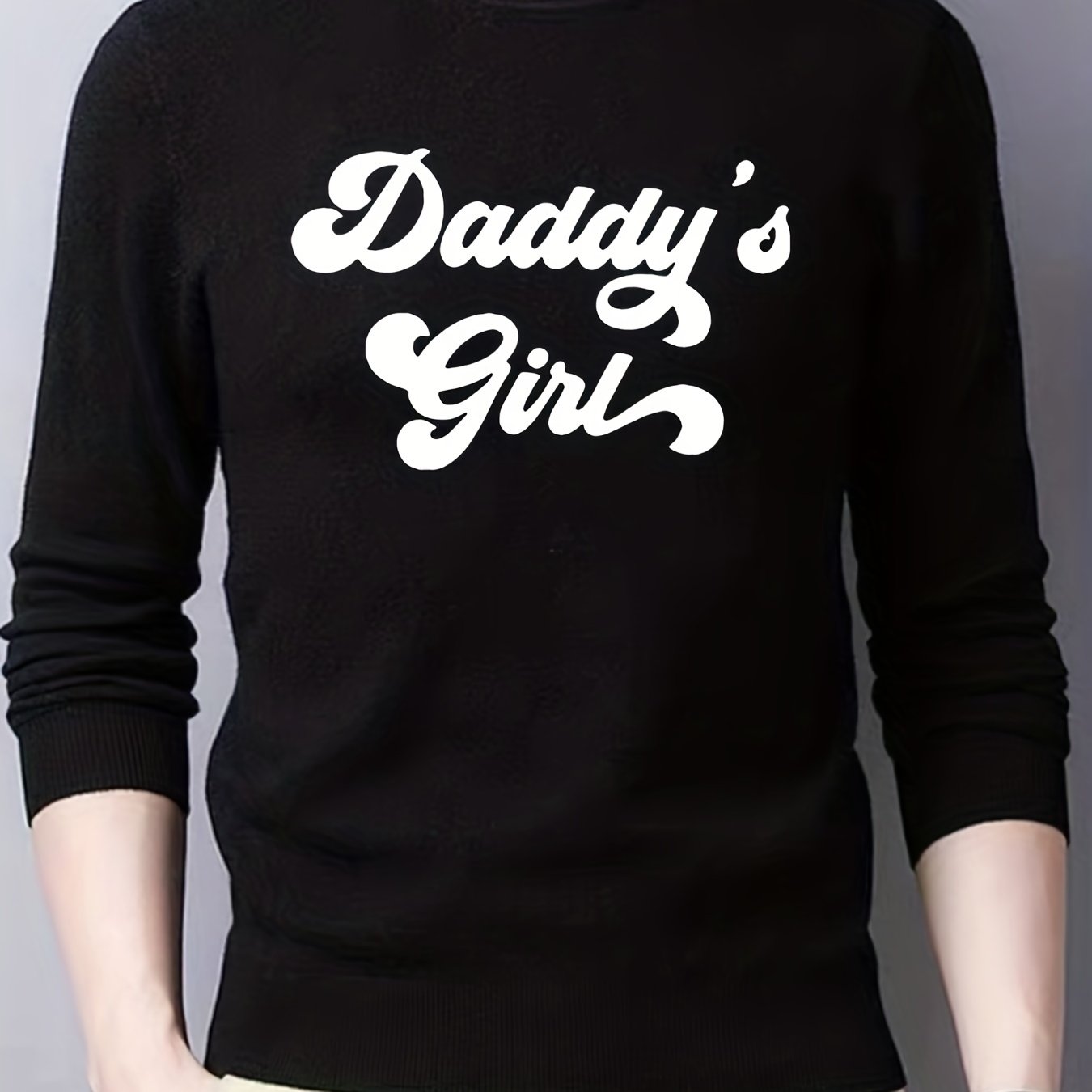 Daddy's Girl Print Knitted Sweater Men's Warm Crew Neck Pullover