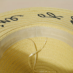 Sunshine Embroidery Sun Hat Wide Brim Khaki Floppy Travel Beach Hat
