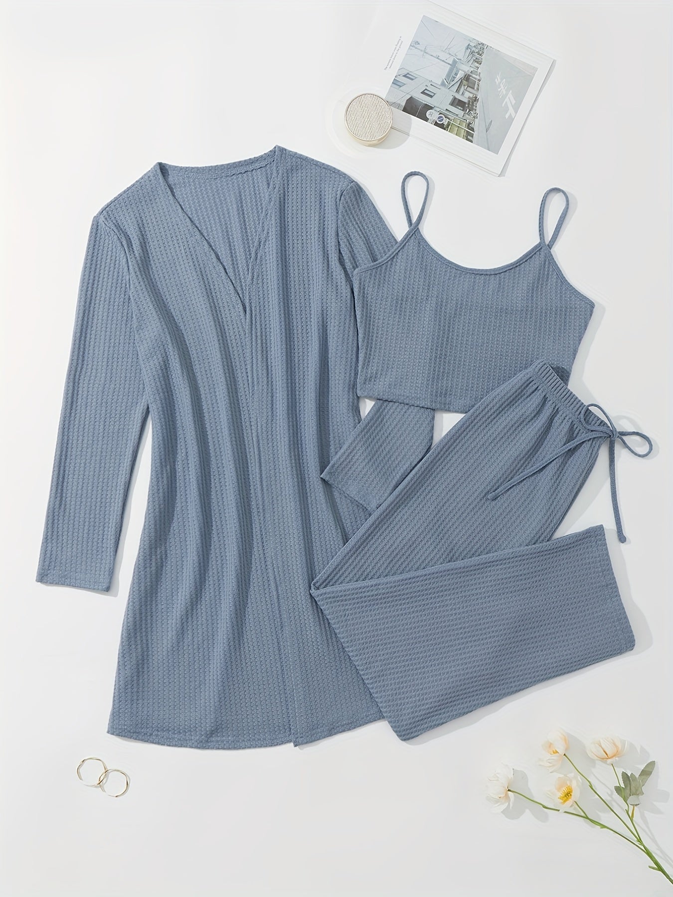 Waffle Knit 3-Piece Loungewear Set