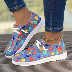 Women's Colorful Heart Pattern Lightweight Canvas Shoes Low Casual Flats