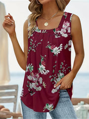Floral Print Square Neck Tank Top Sleeveless Casual Summer Women's Clothing