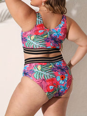 Tropical Print Mesh Swimsuit Set