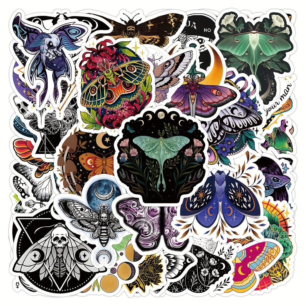 50pcs Vinyl Moth Stickers for Notebook Water Bottle