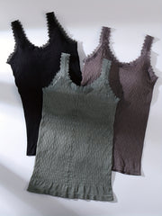 3pcs Lace Stitching Tank Tops V Neck Sleeveless Padded Top Women's Lingerie