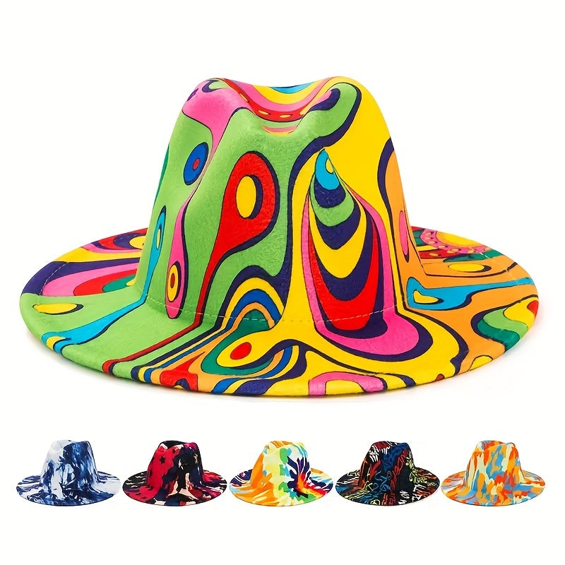 Hip Hop Graffiti Jazz Fedora Cap Colorful Print Sun Hat