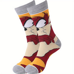 6 Pairs Boys Brown Cartoon Crew Socks Dog Pattern Mid Tub