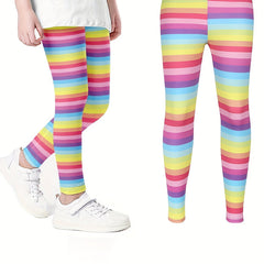 Girls Casual Long Rainbow Stripes Leggings Pants