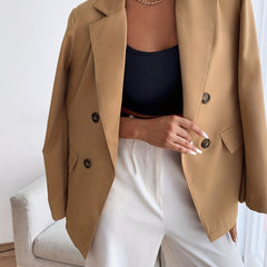 Double Breasted Lapel Blazer Long Sleeve Outerwear
