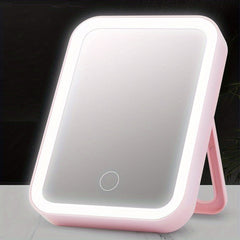 Portable Folding LED Vanity Mirror 3 Lighting Modes USB Rechargeable Pink