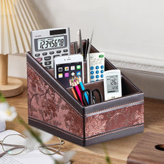 Remote Control Holder Organizer Box 3 Compartments PU Leather Desk Accessories