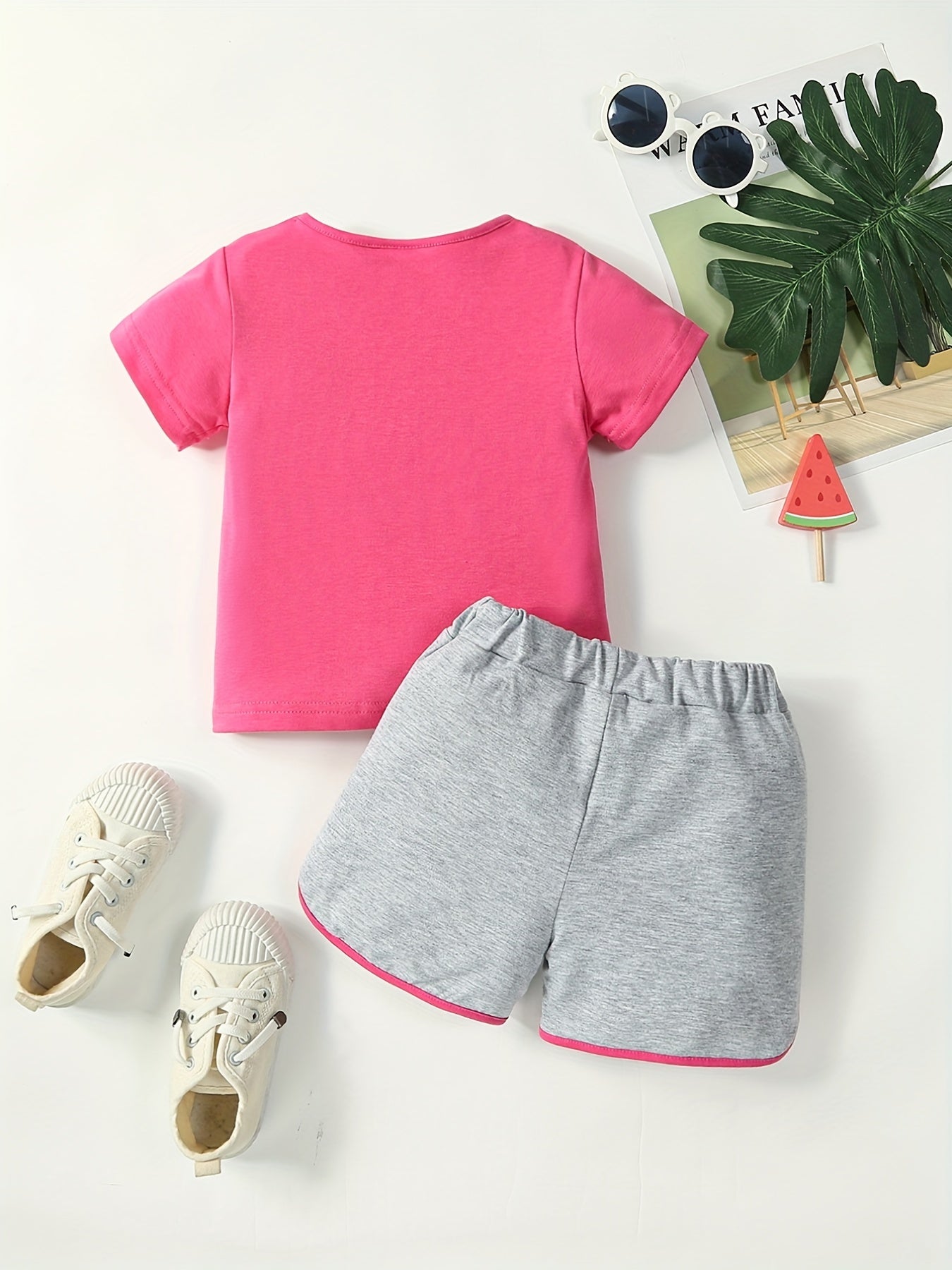 2pcs Baby Girls Heart Print T shirt & Shorts Set Summer Clothes