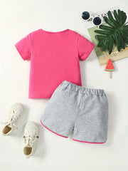 2pcs Baby Girls Heart Print T shirt & Shorts Set Summer Clothes