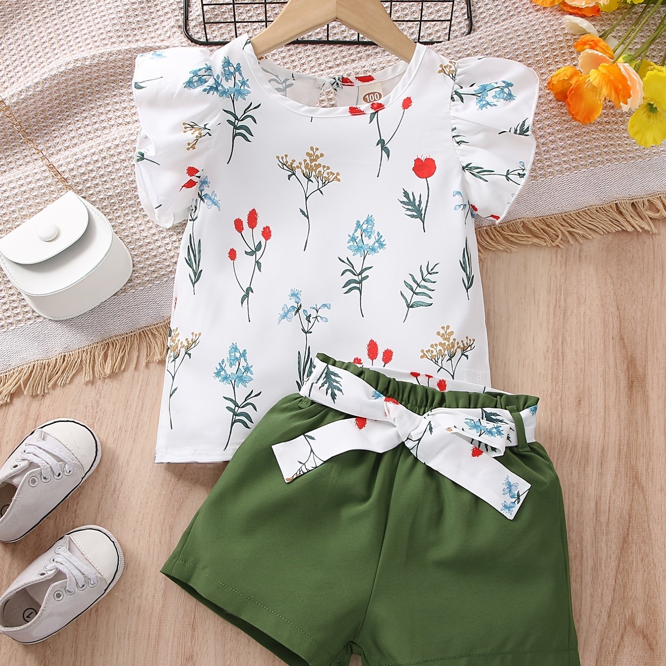 2pcs Girls Floral T-Shirt & Shorts Set Kids Summer Clothes