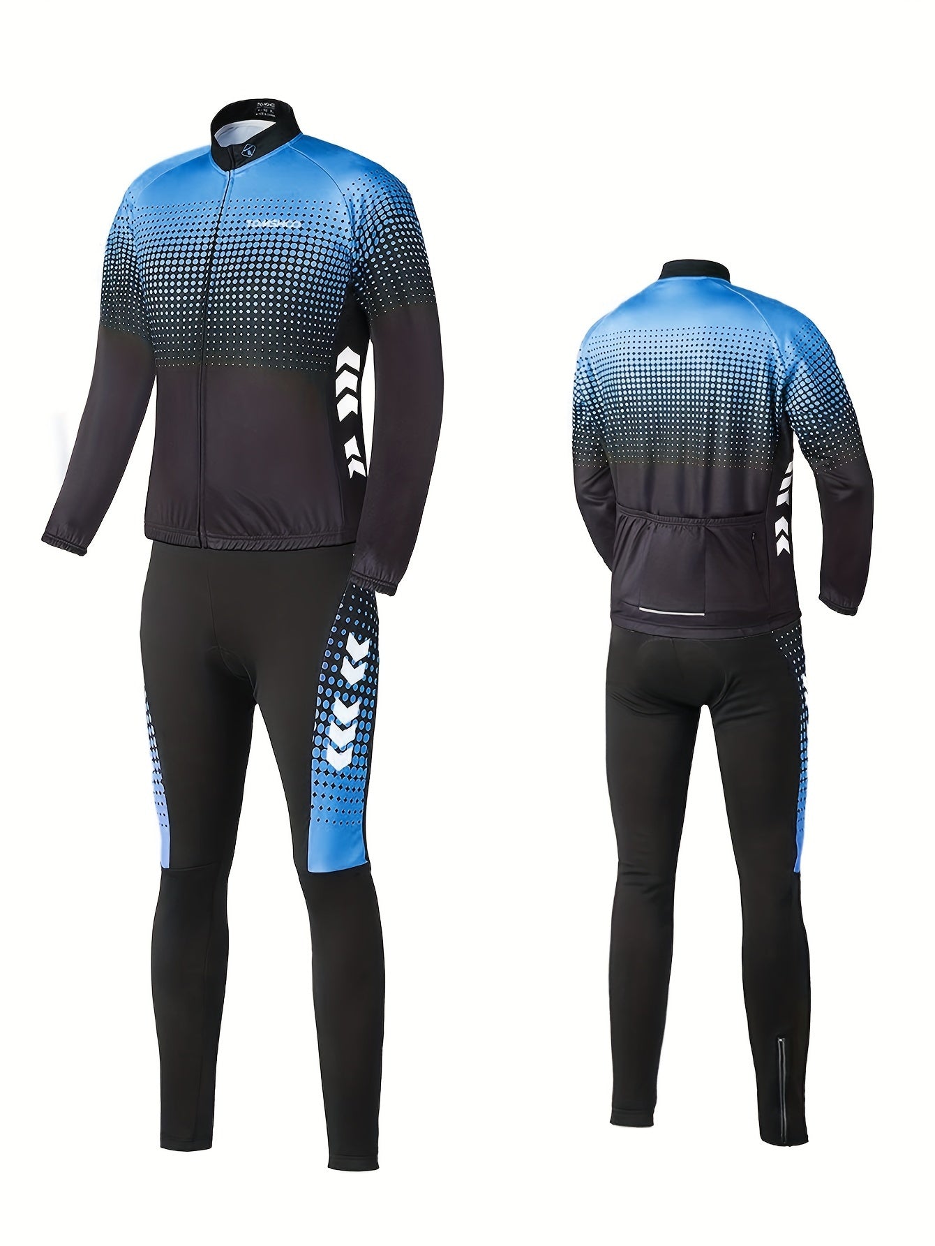 Men's Block Cycling Outfit Long Sleeve Zipper Mountain Road Bike Top & Leggings
