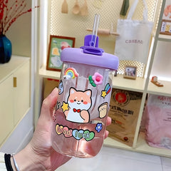 500ml Cartoon Plastic Water Bottle with Straw