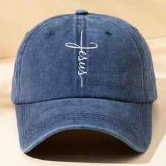Faith Cross Print Baseball Cap Solid Washed Distressed Unisex Sun Hat