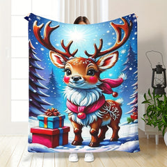 Christmas Deer Print Blanket for Home & Outdoor Use