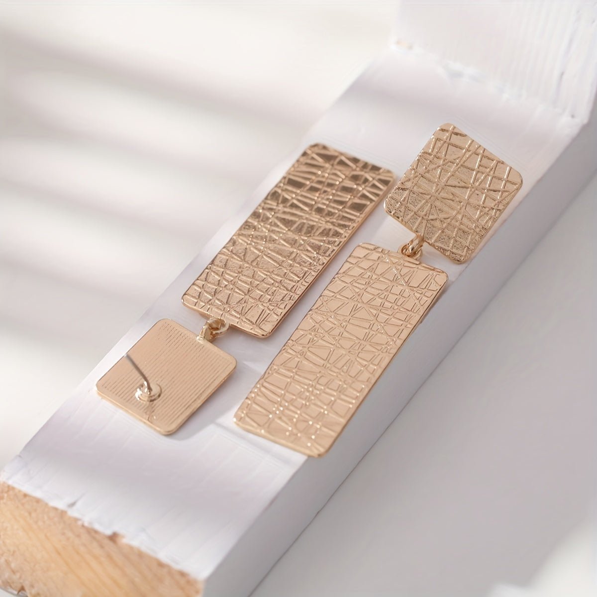 Pleated Metal Geometric Long Stud Earrings for Women