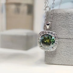 Green Synthetic Moissanite Necklace 925 Silver Round Cut Necklace