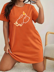 Duck Print Short Sleeve Round Neck Sleep Dress