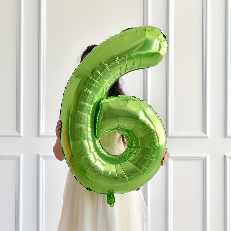 3pcs 101.6cm Green Foil Number Balloons w/ Ribbon & Straw