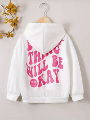 Girls' Cartoon Face Hooded Sweatshirt Active Hoodie