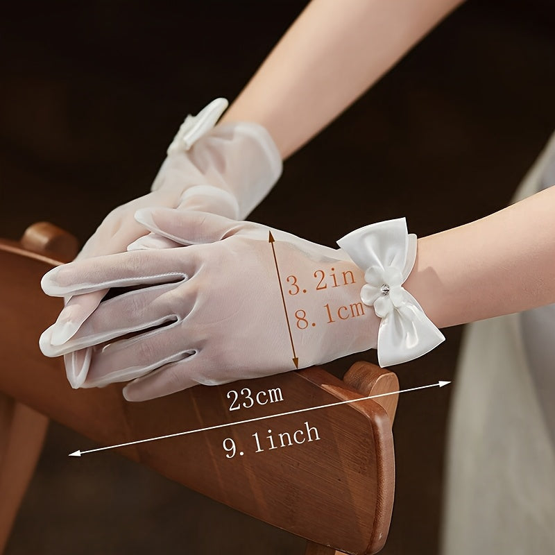 Romantic Bow Bridal Gloves for Wedding Ceremonies