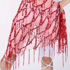 Sequin Tassel Skirts Sexy Knot Side Dance Hip Scarf Party Skirts