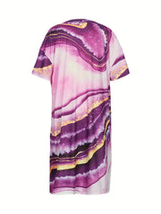 Women's Plus Marble Print V Neck Stretch Dress With Pockets