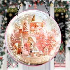 Pink Christmas Castle Suncatcher 3D Pink Window Wall Hanging Ornament