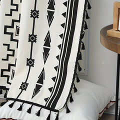Boho Semi Blackout Curtain, Geometric Print, Tassel, Kitchen Living Room Bedroom