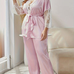 Satin Lace Robe & Pants Set