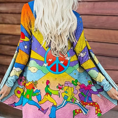 Cartoon Print Open Front Cardigan Casual Long Sleeve Cardigan
