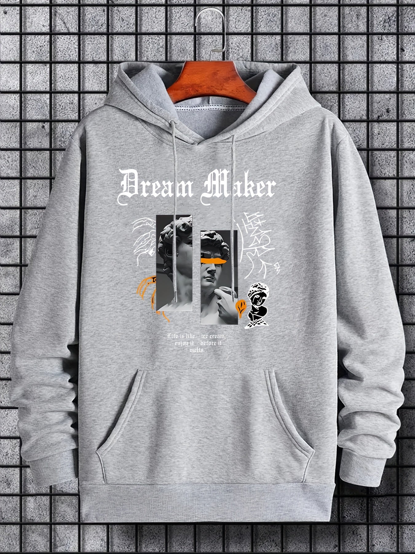 David Statue Print Hoodie Men's Casual Pullover Sweatshirt