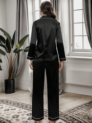 Satin Pajama Set Long Sleeve Top & Elastic Waist Pants Women's Sleepwear