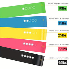 5pcs Fitness Elastic Resistance Bands Set - 5 Levels Yoga Tension Stretch Bands