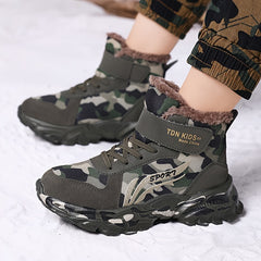 Boy's High Top Camo Hiking Boots Plush Lining Warm Non Slip